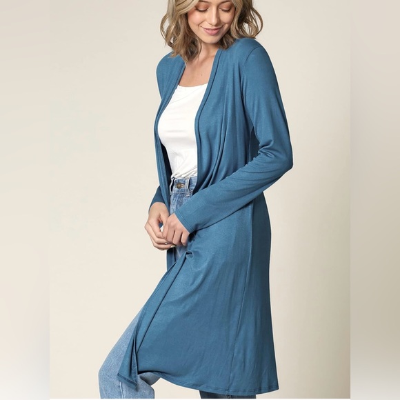 Women's Solid Long Sleeve Open Front Long Cardigan - Picture 3 of 6